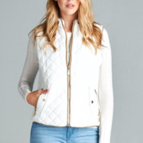 Ivory White Quilted Puffer Vest - Picture 2 of 2